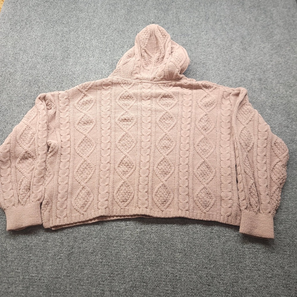 Adyson Parker Mauve Pink Cable Knit Hoodie Sweater XL Cropped Boho Relaxed - Picture 2 of 16
